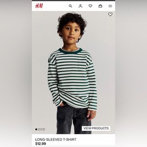 H&M Kids Green and White Striped Long Sleeve Tee